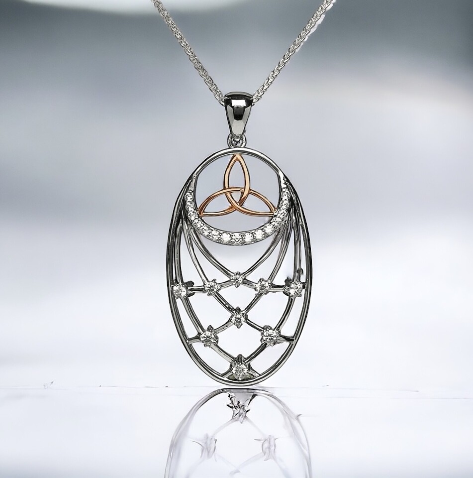 Sterling Silver Celtic Interlaced Pendant Necklace with Rose Gold Trinity Knot