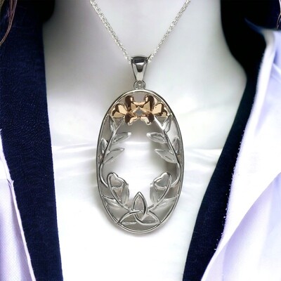 Silver Oval Shamrock Pendant