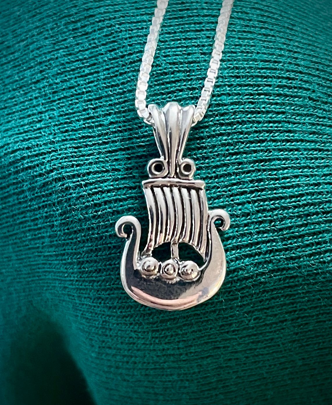 Sterling Silver Norse Viking Ship pendant necklace, inspired by Celtic Norse heritage. 