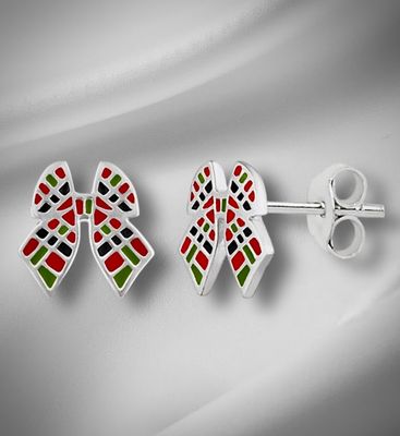Sterling silver earrings featuring a detailed Scottish tartan pattern.