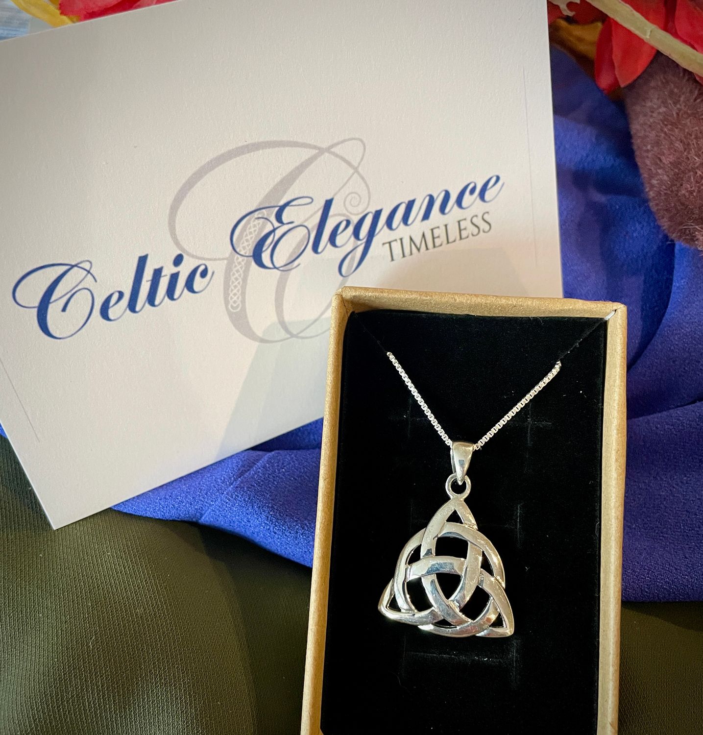 Elegant sterling silver Celtic triquetra pendant by Celtic Elegance, symbolizing unity, eternity, and interconnectedness.