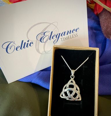 Elegant sterling silver Celtic triquetra pendant by Celtic Elegance, symbolizing unity, eternity, and interconnectedness.