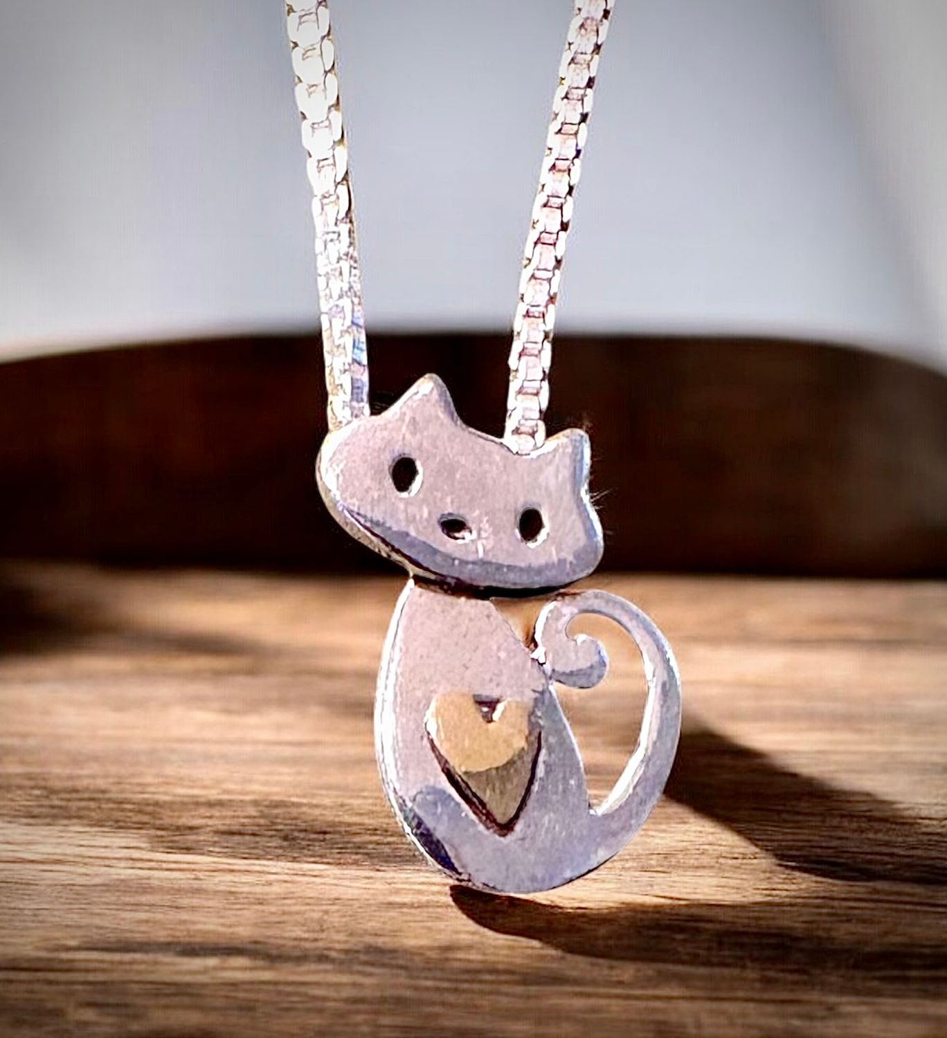 Silver Celtic Cat with Brass Heart